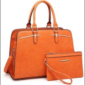 2 Pcs Vegan Leather Women Handbag Wallet Tote Bag Shoulder Bag w/ 3 Compartments
